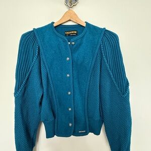 Geiger Austria Wool Cardigan Jacket – Teal Blue Vintage Alpine Style - Size 38 M